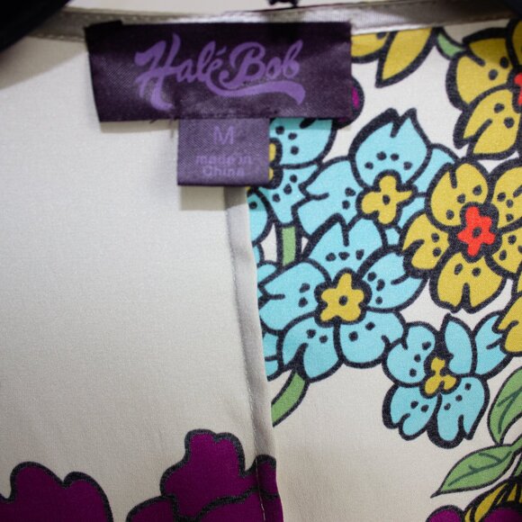 Vtg Hale Bob Silk Blend Tunic Top Sz M Boho Y2K Babydoll Front Tie Floral - Picture 3 of 7